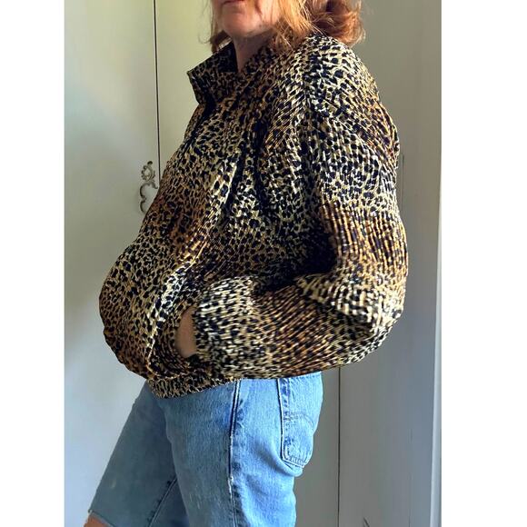 Vintage 80s Animal Print Womens Zipper Jacket/Bomber Micro Pleated Sz L/XL - Picture 7 of 10